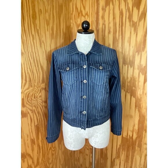 Velvet Heart Denim Jean Jacket Long Sleeve Pockets Pinstripe Blue Sz S NWT - Picture 1 of 10